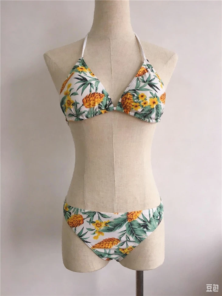 Pineapple Tropical Floral Halter Swim Two-Piece