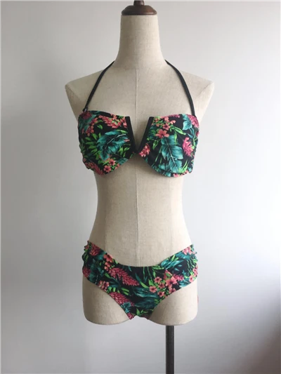 V-Σετ μπικίνι Notch Halter Tropical Print